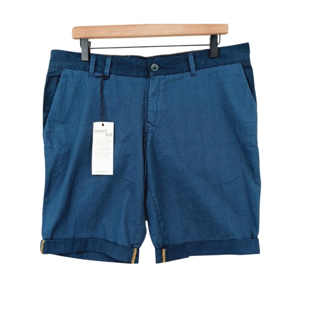 Alberto Shorts Mens 35 Long‎ 9" Blue Pinstripe Slim Fit Garment Dyed Sammy NEW
